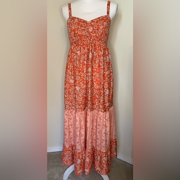 NWT band of the free Women Boho Floral Maxi Dress Orange Size Small - Picture 1 of 7